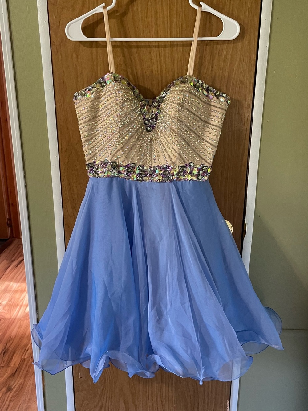 Sherri Hill Periwinkle Blue Beaded Chiffon A-Line Homecoming Dress Size 6